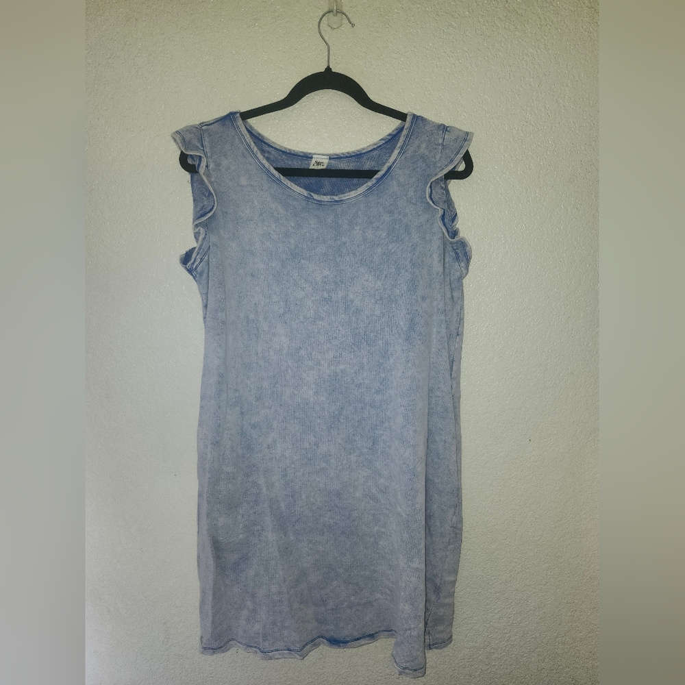 Sew In Love Flutter Sleeve Tank Dress with Pockets in Washed Blue Size Large GUC